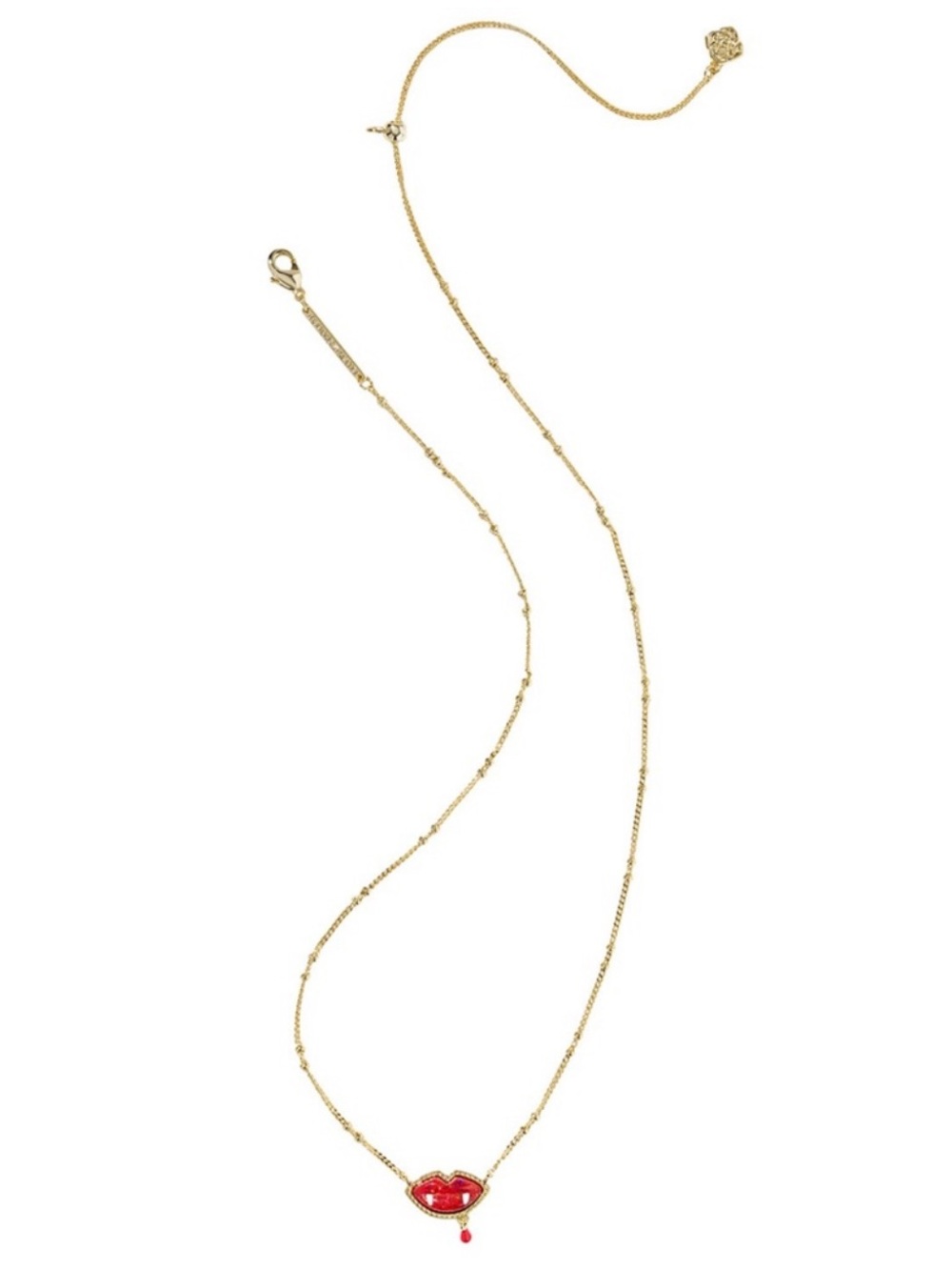Kendra Scott Vampire Gold Short Pendant Necklace Red Lips Fangs NEW $75 - Picture 2 of 3